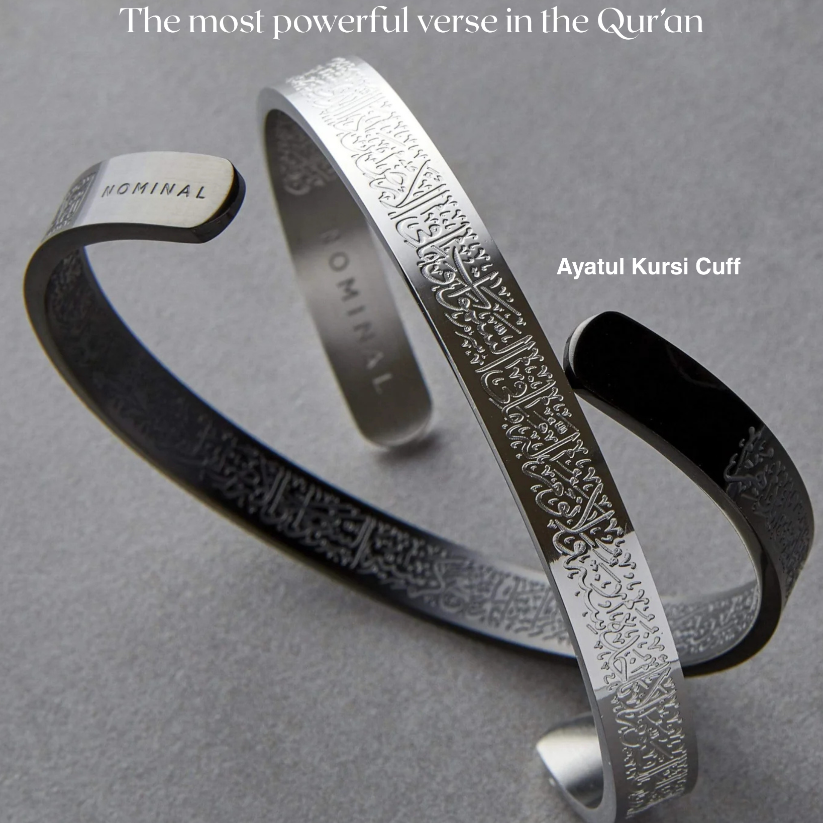Ayatul Kursi black and silver bracelet close up view