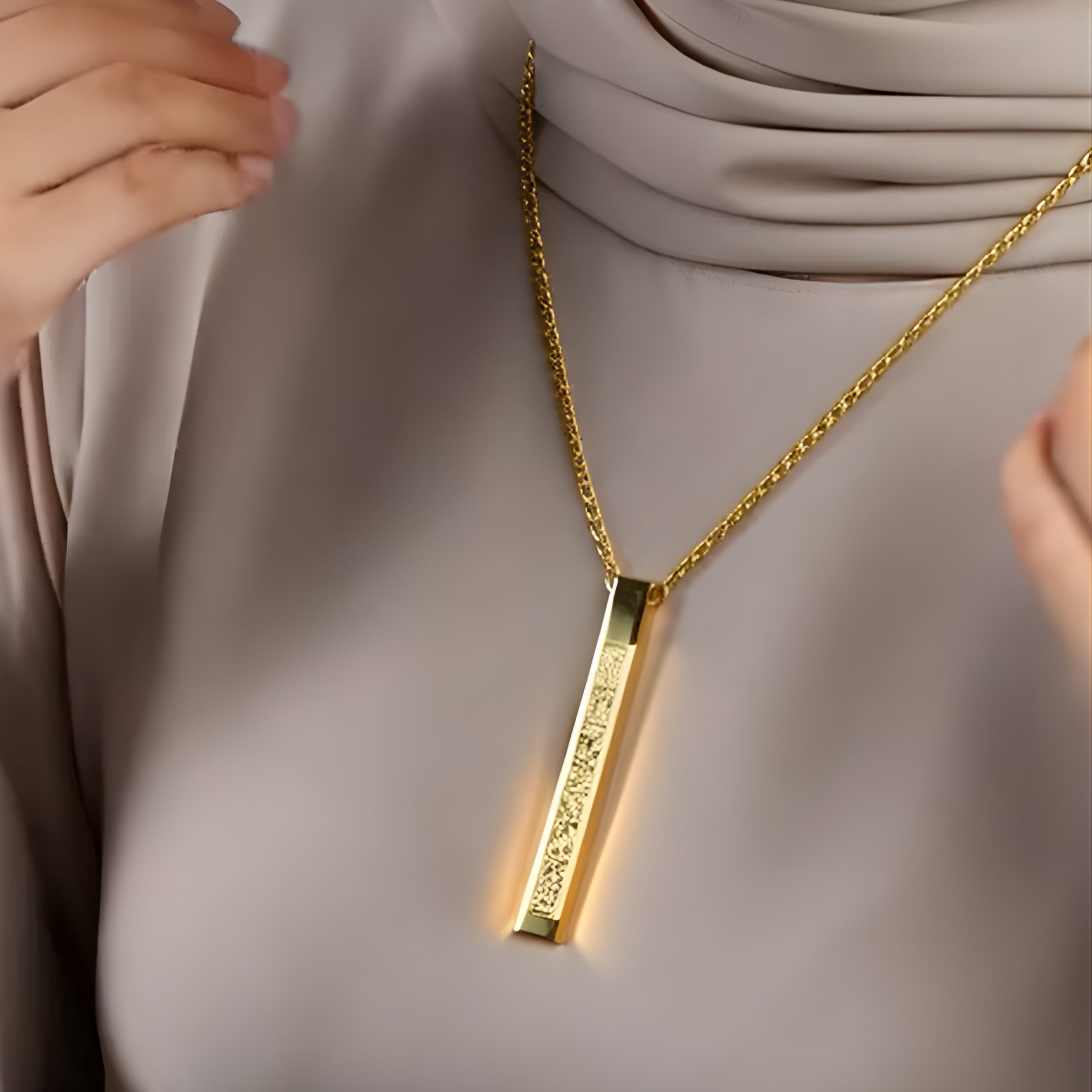 Buy 1 Get 1 Free Ayatul Kursi Chain/Bar Pendant Necklace – 18K Gold Plated Silver Islamic Jewelry