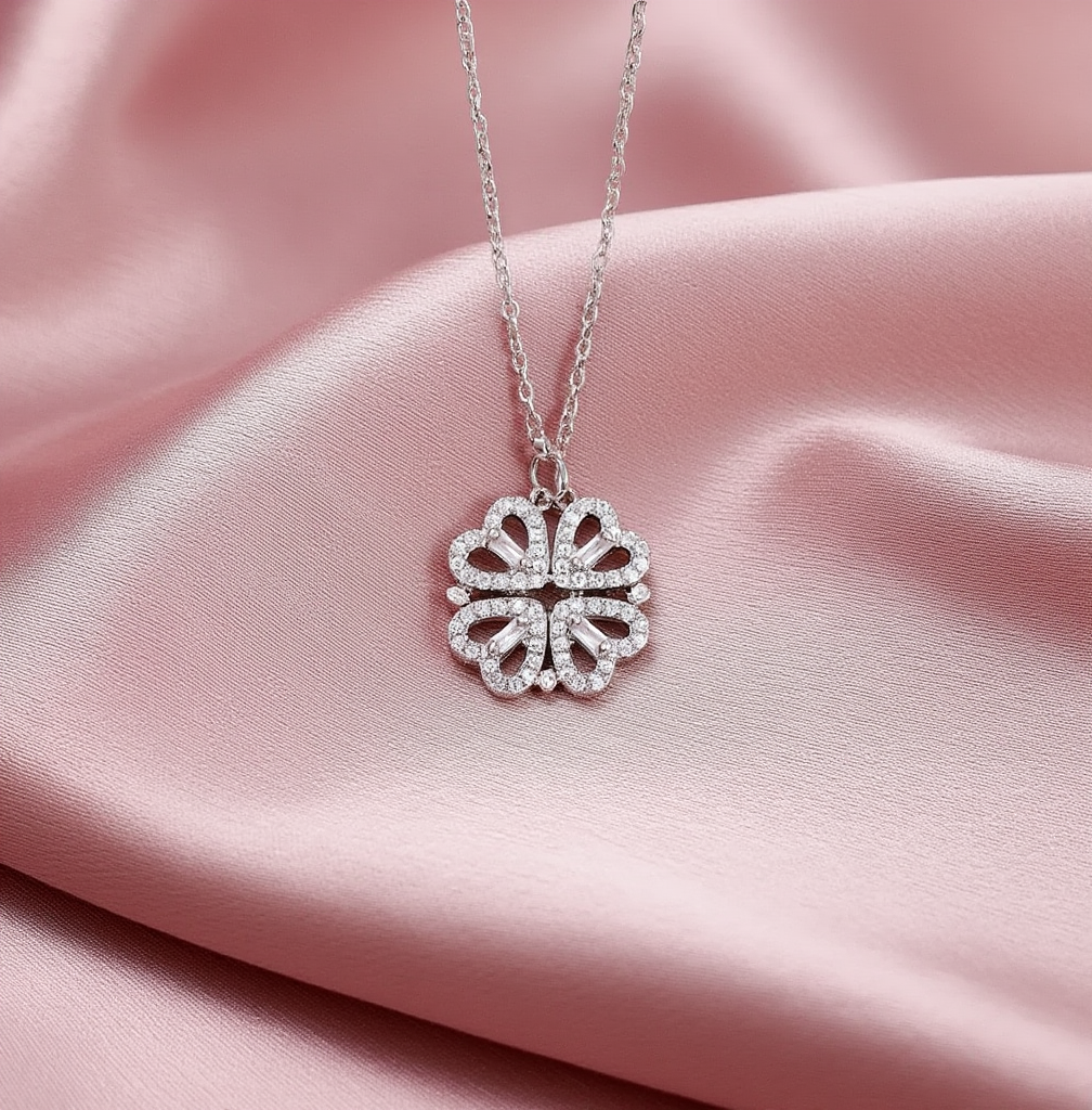 Clover Heart Necklace – Four Leaf Flower Design Elegant Jewelry for Women