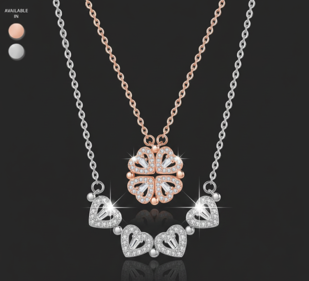 Clover Heart Necklace – Four Leaf Flower Design Elegant Jewelry for Women