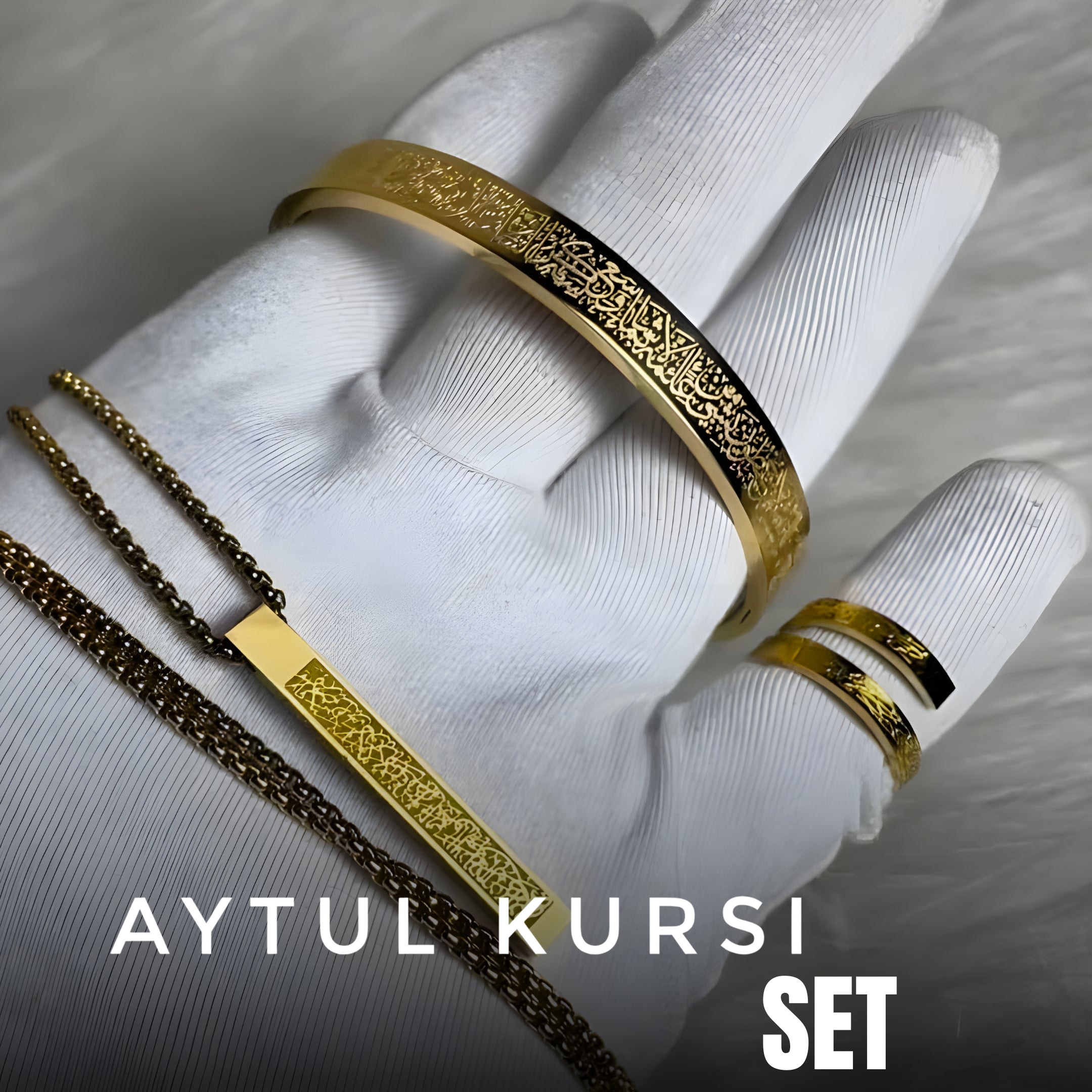 Aytul Kursi Jewelry Set – Bracelet, Bar Necklace & Adjustable Ring