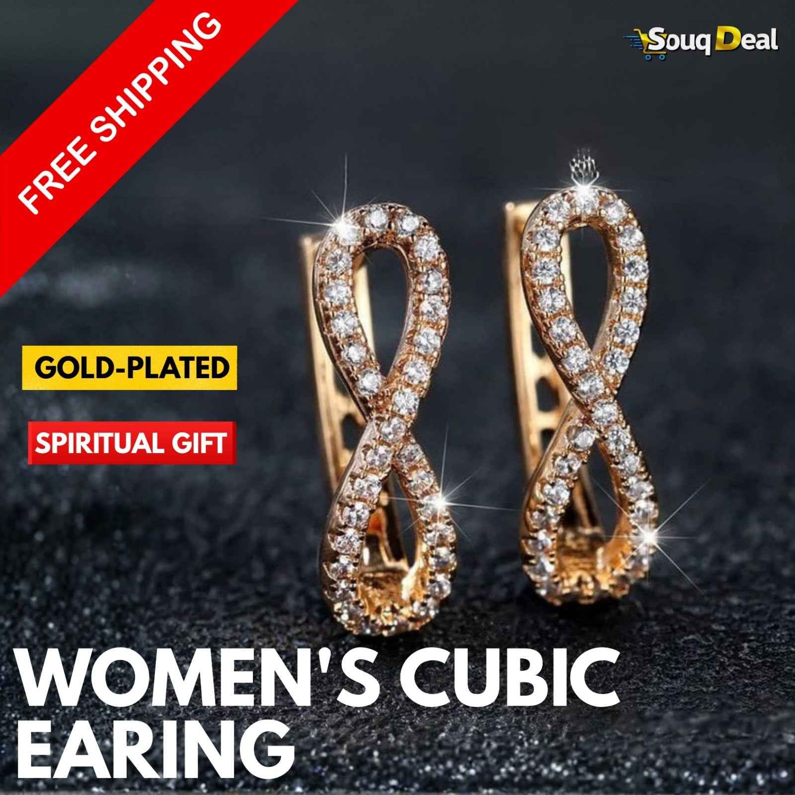 Gold Plated Cubic Earrings – Elegant Infinity Design for Women