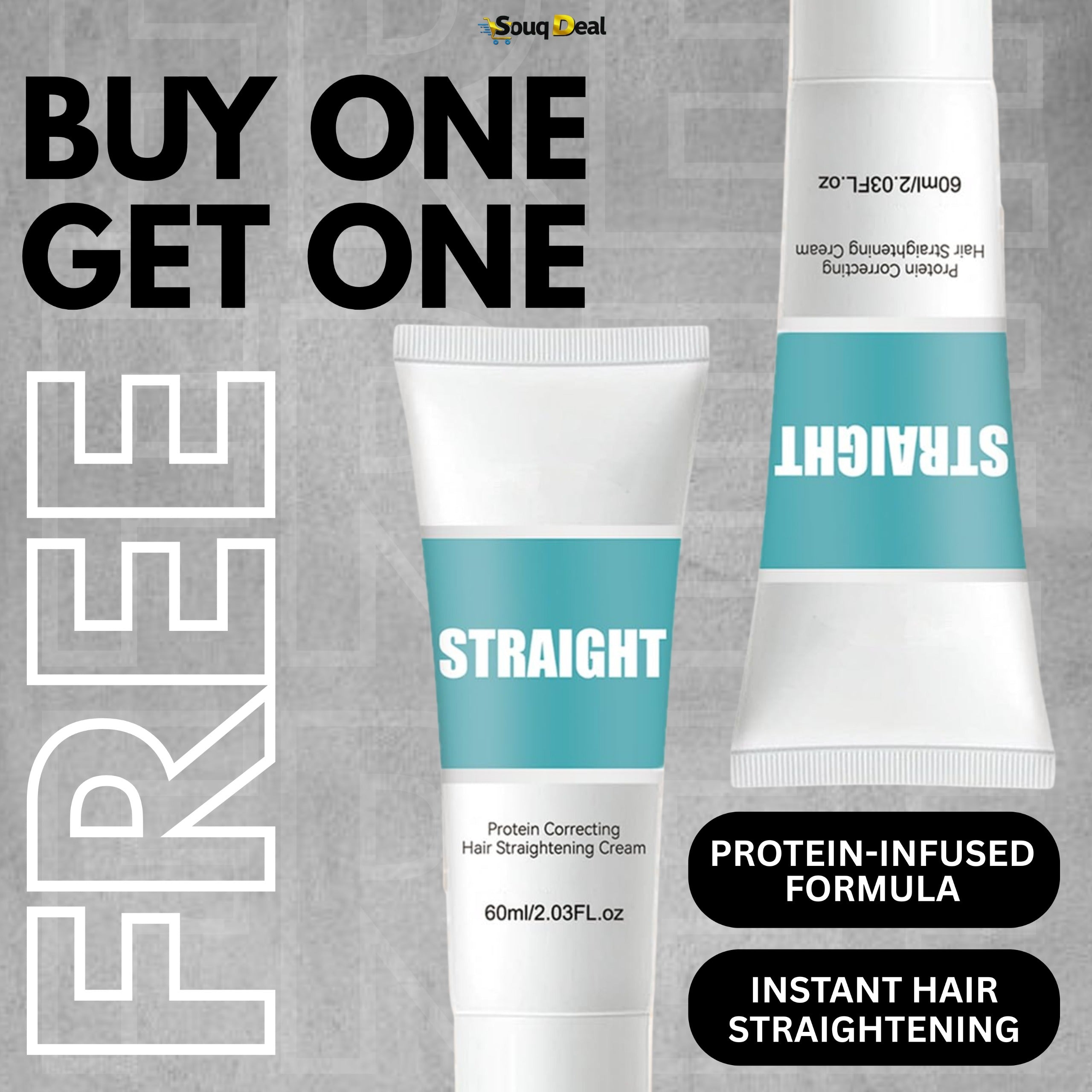 Buy 1 Get 1 FREE  Protein Hair Straightening Cream – Gentle Damage-Repair & Smoothing Formula 60ml